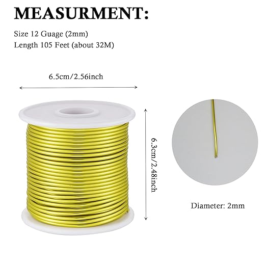 12 Gauge Yellow Green Aluminum Craft Wire (105FT) - Anodized for Jewelry Making, Beading Floral, Plant Gardening, Sculpting & Modeling Craft Wire (Yellow Green #7, 2mm)