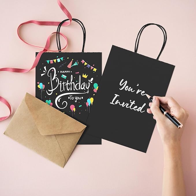 METRONIC Kraft Paper Gift Bags with Handles 5.25x3.75x8 Inch 600 Pcs | Christmas, Birthday Party Favors, Retail Shopping, Small Business Bulk | Black Gift Wrap Bag
