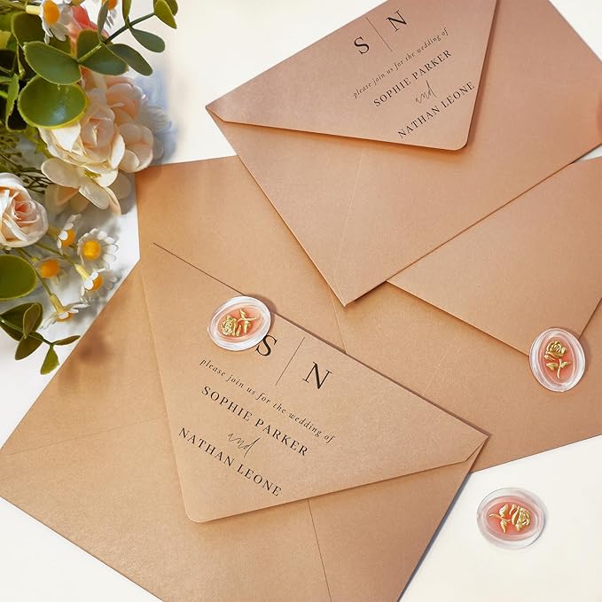 50 Pack 5x7 Envelopes Letter Size, Brown A7 Envelopes Self Seal for Wedding Invitation, Envelope 5.4x7.6 for Greeting Cards, Photos, Baby Shower, Graduation, Thank You Cards, Announcements