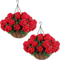 hananona 2 set artificial red geraniums flowers for, main product view