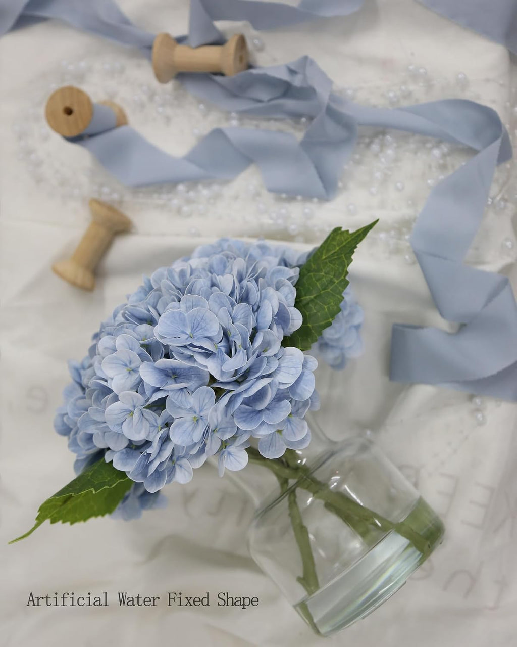 Lifelike Artificial Hydrangea Arrangement in Decorative Vase - Real Touch Fake Flowers for Home, Office, Bathroom or Water Bar Decor, Elegant Table Centerpiece (No Water Needed) (Linght Blue)