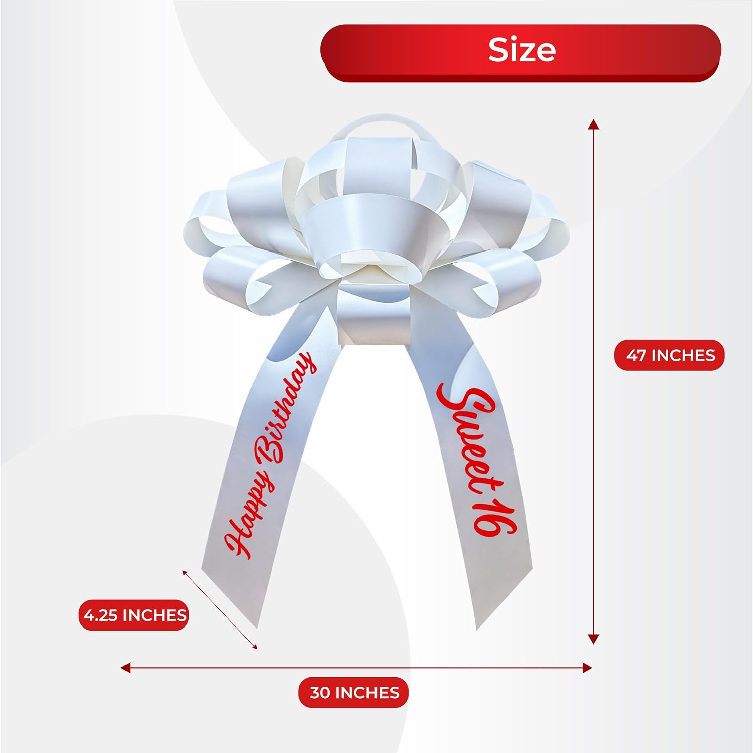 CarBowz Big Car Bow, Sweet 16 Happy Birthday, Giant 30" Bow, Non Scratch Magnet, Weather Resistant Vinyl White