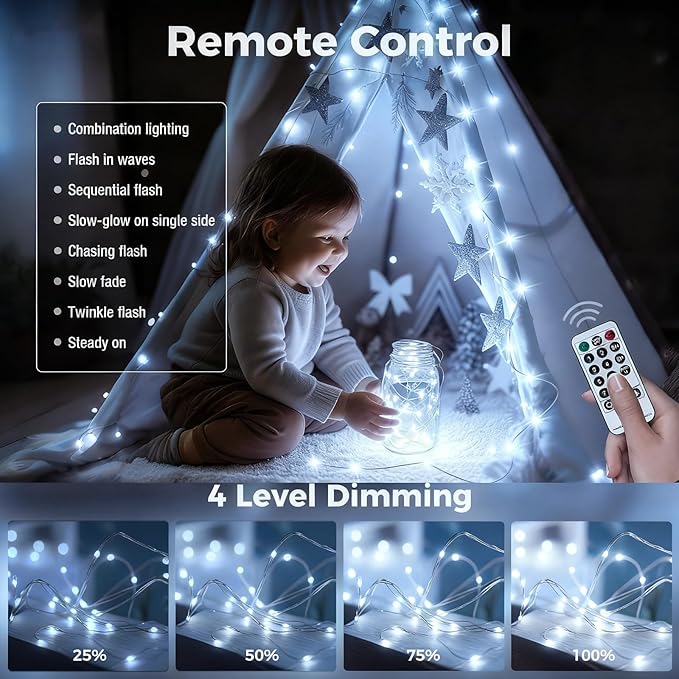 btfarm Fairy Lights Plug in with Remote, 33FT 100 LED Outdoor Twinkle Lights Waterproof with Timer, 8 Modes Indoor String Lights for Bedroom Patio Garden Wedding Christmas Decoration, Cool White