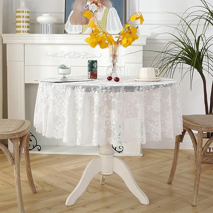 Jeloris Round Lace Tablecloth with Elegant Scalloped Bottom for Any Special Event Such as Wedding, Birthday Party, Baby Shower, Anniversary (78 inch, Style 1)