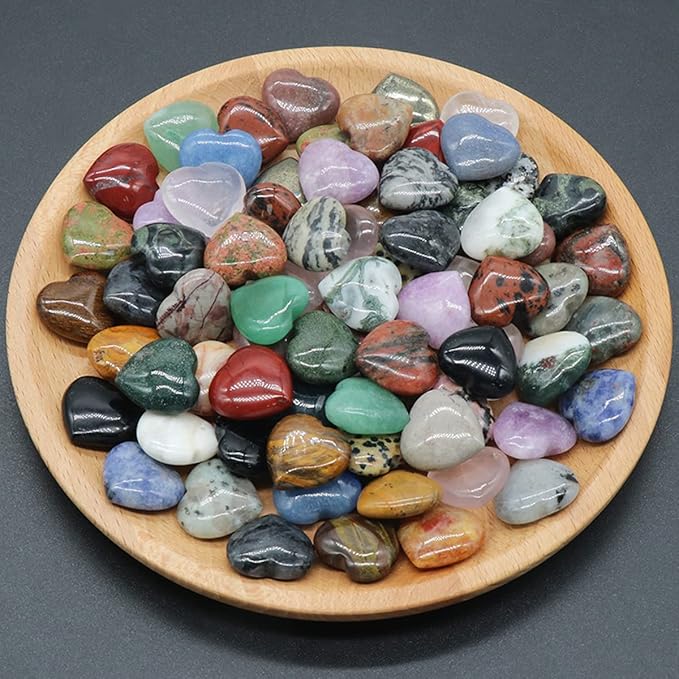 LE SKY 20 Pcs Natural Decorative Stones No Hole Heart Shape Healing Crystal Agate Chakra Beads for Home Jewelry Ornament