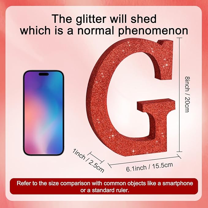 TONIFUL 8 Inch Red Glitter Letter G Table Centerpiece A-Z Red Birthday Party Decorations,Red Alphabet G for Birthday,Chrismas,Graduation,Bridal Shower,Wedding,Anniversary Party Supplies
