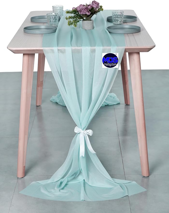 MDS Halloween Chiffon Table Runner - 12 Pack, 29 x 170 Inches, 14ft Each - Sheer Spooky Table Runners for Haunted House Parties, Trick-or-Treat Tables, Witchy Décor, Wedding & Events - Teal