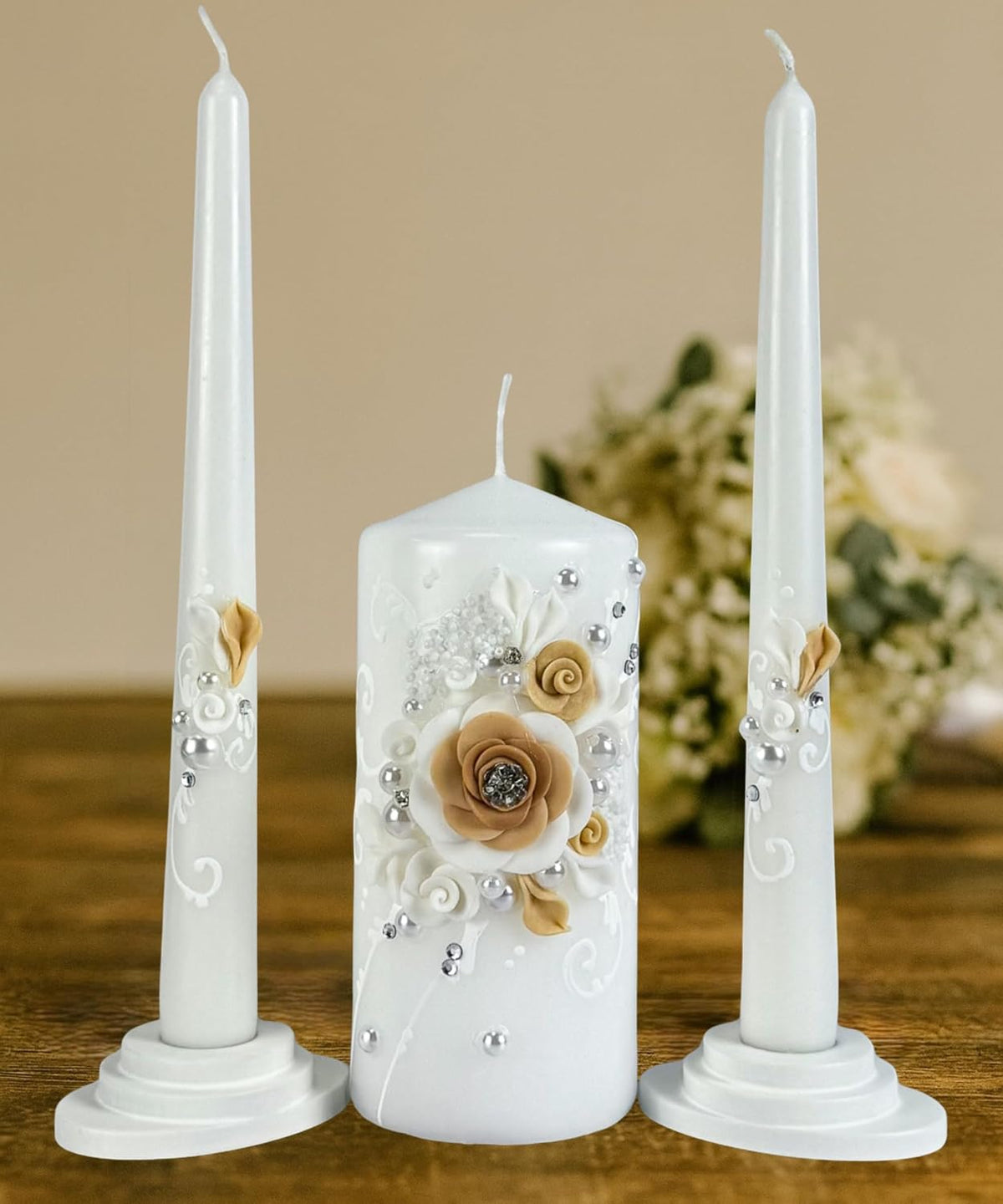 Unity Candle Set for Wedding Ceremony, Champagne Bloom, Handmade Unity Candle...