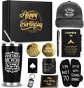 70th Birthday Gifts for Men - Unique Comprehensive Black & Gold Gift Box for Husband, Dad, Grandpa, Friends, Him