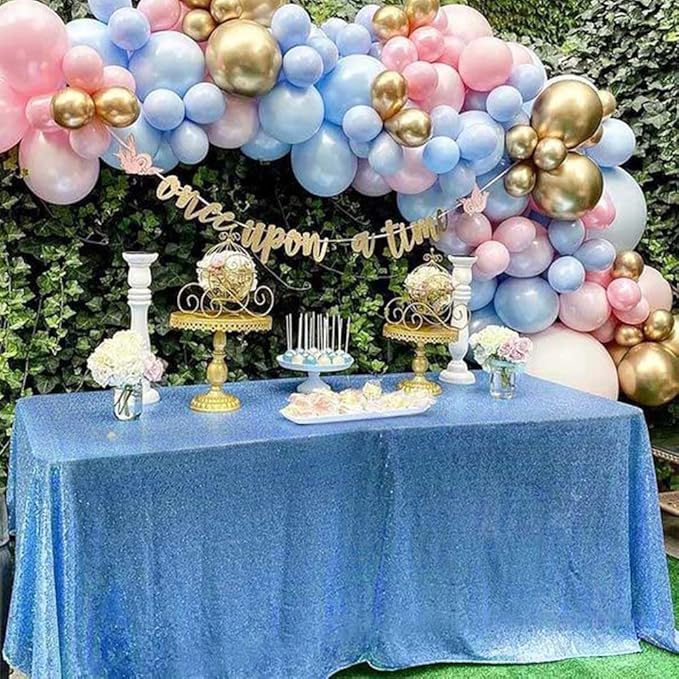QueenDream Sequin Tablecloth 60"x102" Sparkly Party Table Cloths Sequin Table Cloth Overlay for Wedding Birthday Baby Shower Decoration Baby Blue