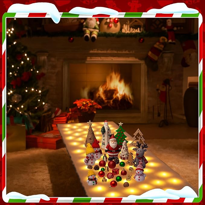 VIHOSE Christmas Snow Blanket with LED Lights String Pre Lit Artificial Fake Snow Blanket Roll Lighted Table Runner for Christmas Tree Village Display Winter Holiday Decor(Warm Light,94'' X 24'')