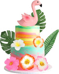 9 PCS Flamingo Cake Toppers Palm Leaves Hibiscus Flowers Flamingo Cake Decoration Hawaiian Cake Decorations for Tropical Luau Summer Hawaii Theme Baby Shower Birthday Party Decorations Supplies