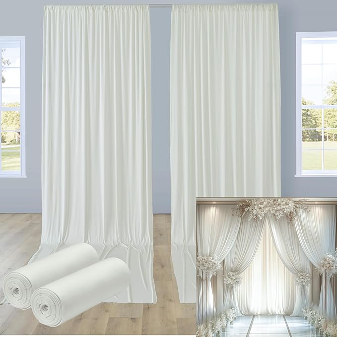 10ftx12ft Wrinkle Free Ivory Backdrop Curtain, 2 Panels 12FT Height Ivory Wedding Backdrop Drapes, Silky Polyester Back Drop Cloth for Birthday Photography Background Party Backdrop Draping