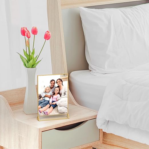 NIUBEE 6Pack 5 x 7 Clear Acrylic Wedding Table Number Holder Stands with Gold Borders, Double Sided Picture Frames Sign for Restaurant Menu Recipe Cards Photo Display