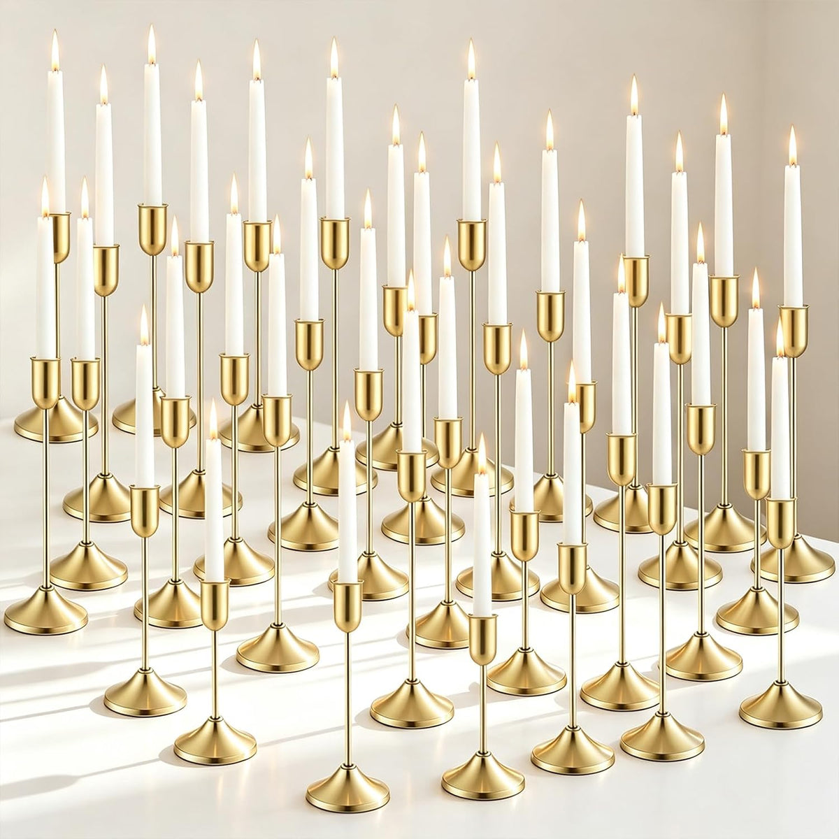 48 Pack Brass Gold Metal Taper Candle Holders Set,Vintage Metal Candlestick