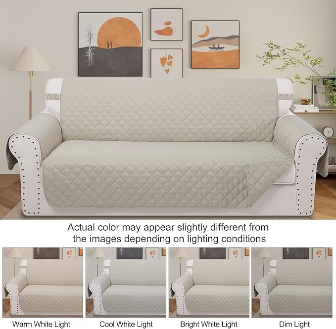 Reversible Oversized Sofa Covers Couch Cover Furniture Protector for Dogs Elastic Straps Water Resistant(XLSofa,Beige/Beige)