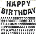 TaoBary 112 Pcs DIY Letter Kit Glitter Customizable Banner Letters Include 107 Letters and Numbers 3 Rope and 2 Needles for Birthday Halloween Christmas Wedding Valentine Party Decor(Bright Black)