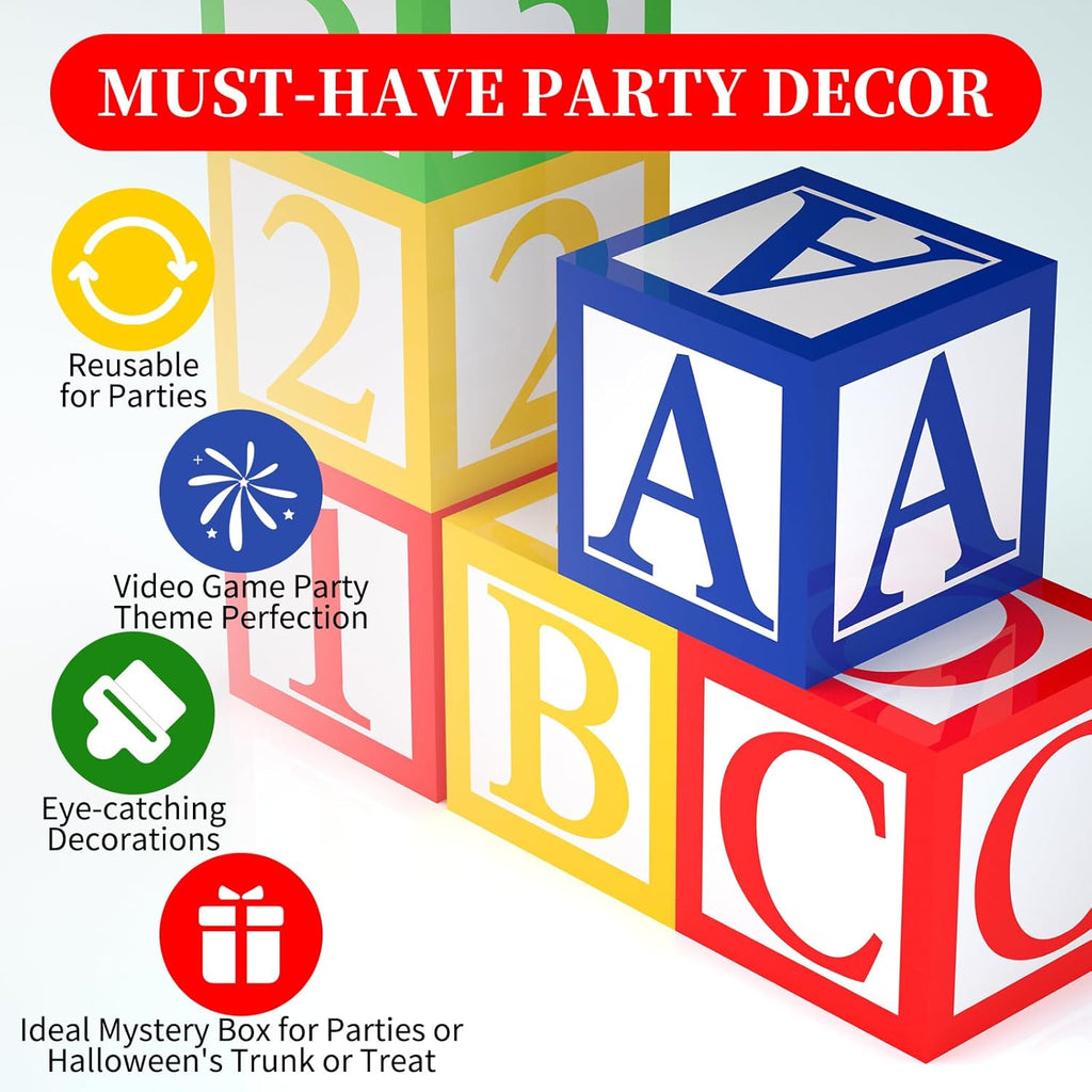 6 Pcs ABC 123 Party Decorations Back to School Decoration ABC Alphabet Party Favor Balloon Box, Block Boxes Favor Balloon Boxes Inspire Story Birthday Party Decor for School Baby Shower