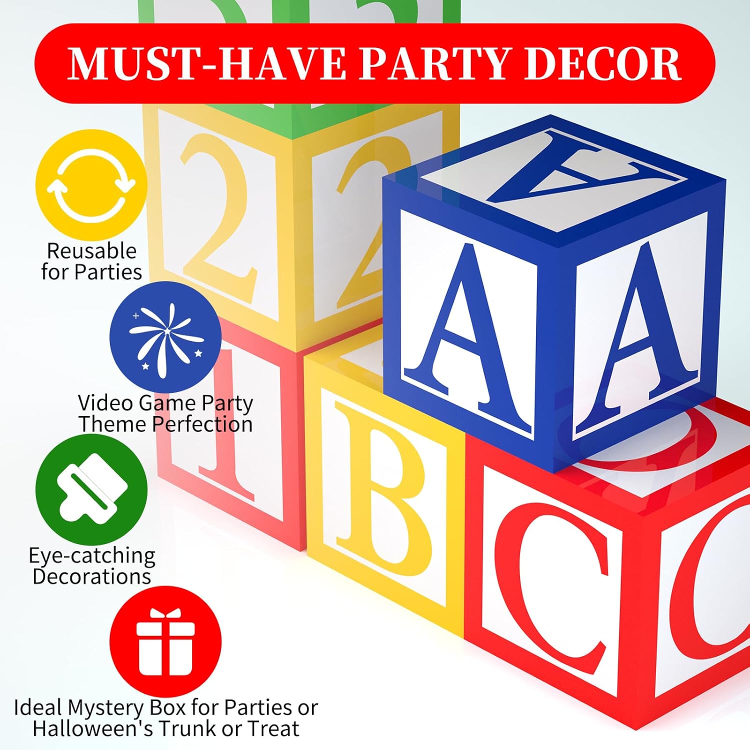 6 Pcs ABC 123 Party Decorations Back to School Decoration ABC Alphabet Party Favor Balloon Box, Block Boxes Favor Balloon Boxes Inspire Story Birthday Party Decor for School Baby Shower