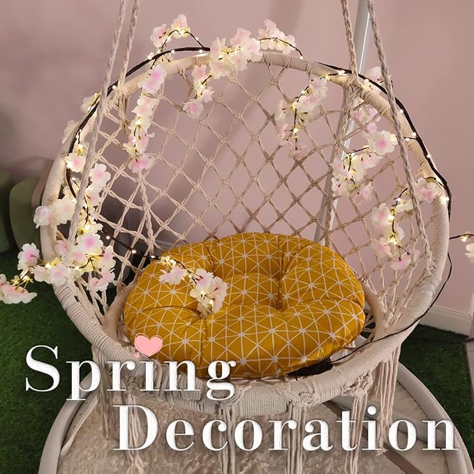 Fudios Lighted Garland Spring with Cherry Blossom 96 Fairy Lights 6FT for Mantle Year Round,Flower Garland with Lights with Timer Battery Operated for Wedding Party