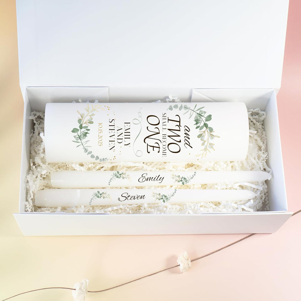 Unity Candles for Wedding, Modern Unity Set, Custom and Personalized Pillar and Taper Candles with Quote, Unscented White Premium Wax, Religious and Wedding Ceremony, Special Events (Custom Date)