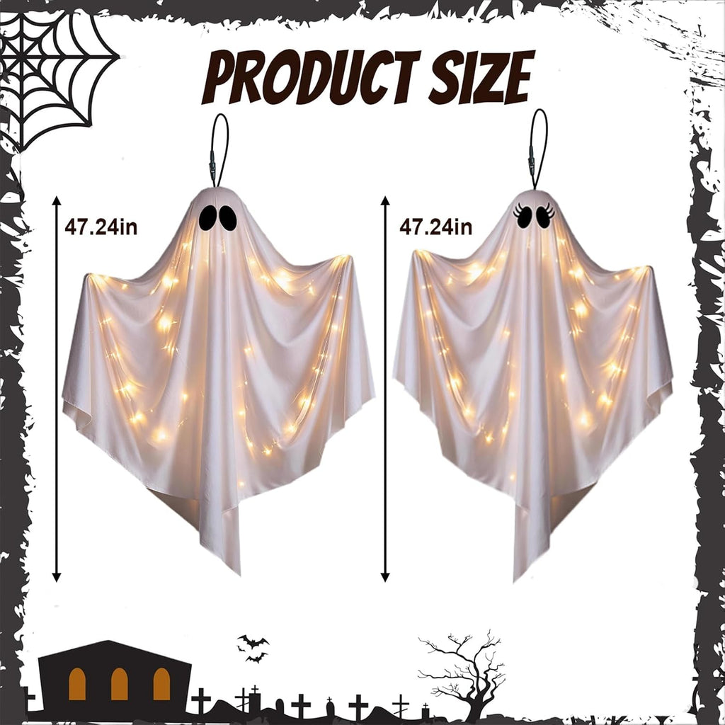 47.25" light up hanging ghost halloween decorations outdoor shown in use