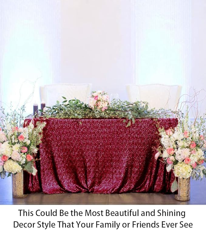 ShinyBeauty Sequin Tablecloth Burgundy 72x72-Inch Square Tablecloth Sequin Table Cover Glitter Table Cloth 6ft for Parties Maroon Sparkly Linens for Wedding Bridal Shower Birthday Party