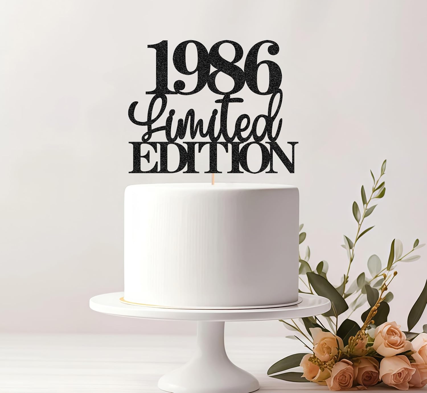 Limited EDITION 1986 Cake Topper - Black Glitter Happy 40th Birthday Party Cake Decoration Supplies, Cheer to 40 Years Cake Bunting Decor for 40th Birthday Party Photo Booth Props