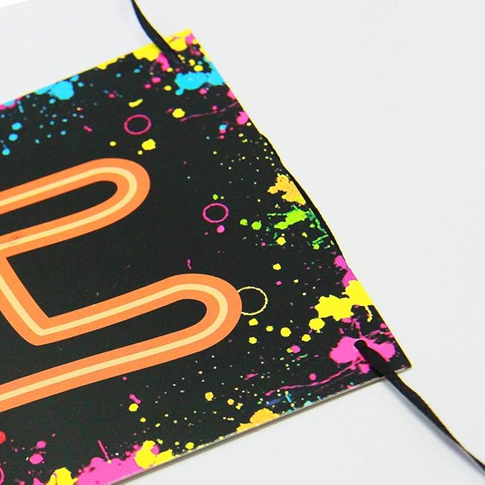 Glow Party Happy Birthday Banner Decoration（Already Assembled）, 80s Birthday Banner Let's Glow Party Decorations, Glow in the Dark Party Supplies, Neon Party Birthday Decorations