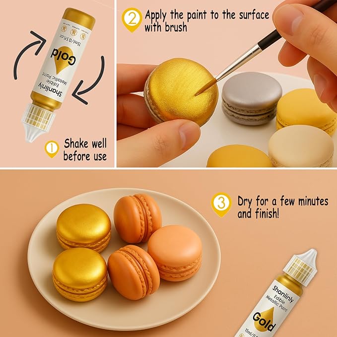 Rose Gold Metallic Edible Paint for Baking – Food Grade Edible Gold Dust Drink Glitter for Shimmer Cake Decorating, Cookies,Cupcakes,Cocktails – 15ml Perfect for Holidays,Wedding,Birthday Decorating
