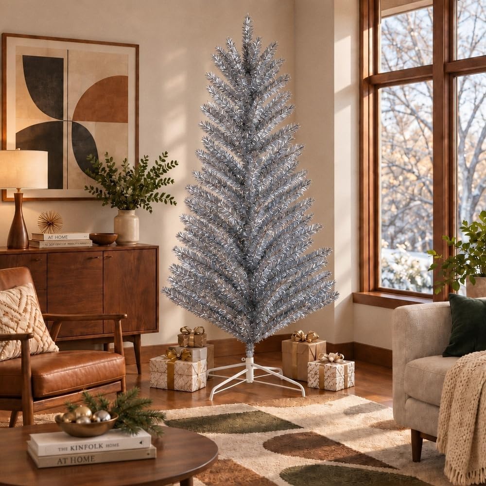 vickerman 7' vintage aluminum artificial christmas tree, side view