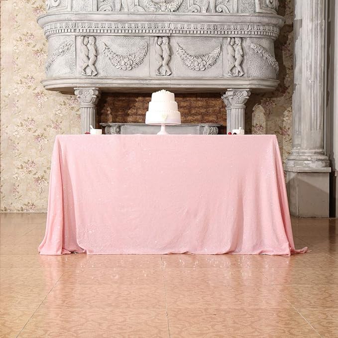 SquarePie Sequin Tablecloth 60 x 102 Inch Pink Sparkly Table Linen for Wedding Party