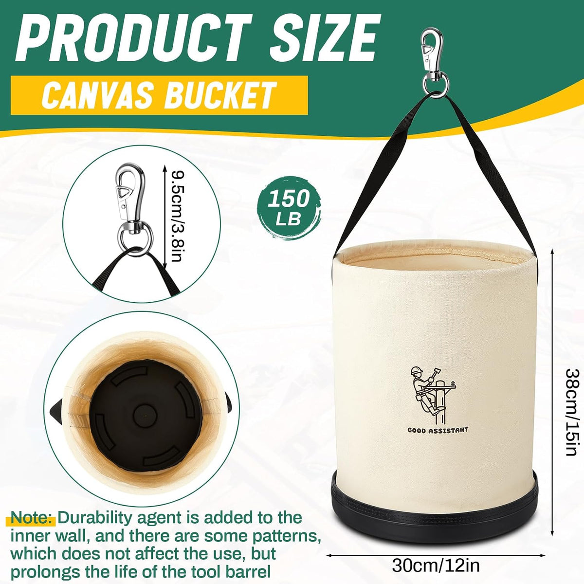 2 Pack 15" x 12" Linemen Canvas Tool Bucket Bag, White