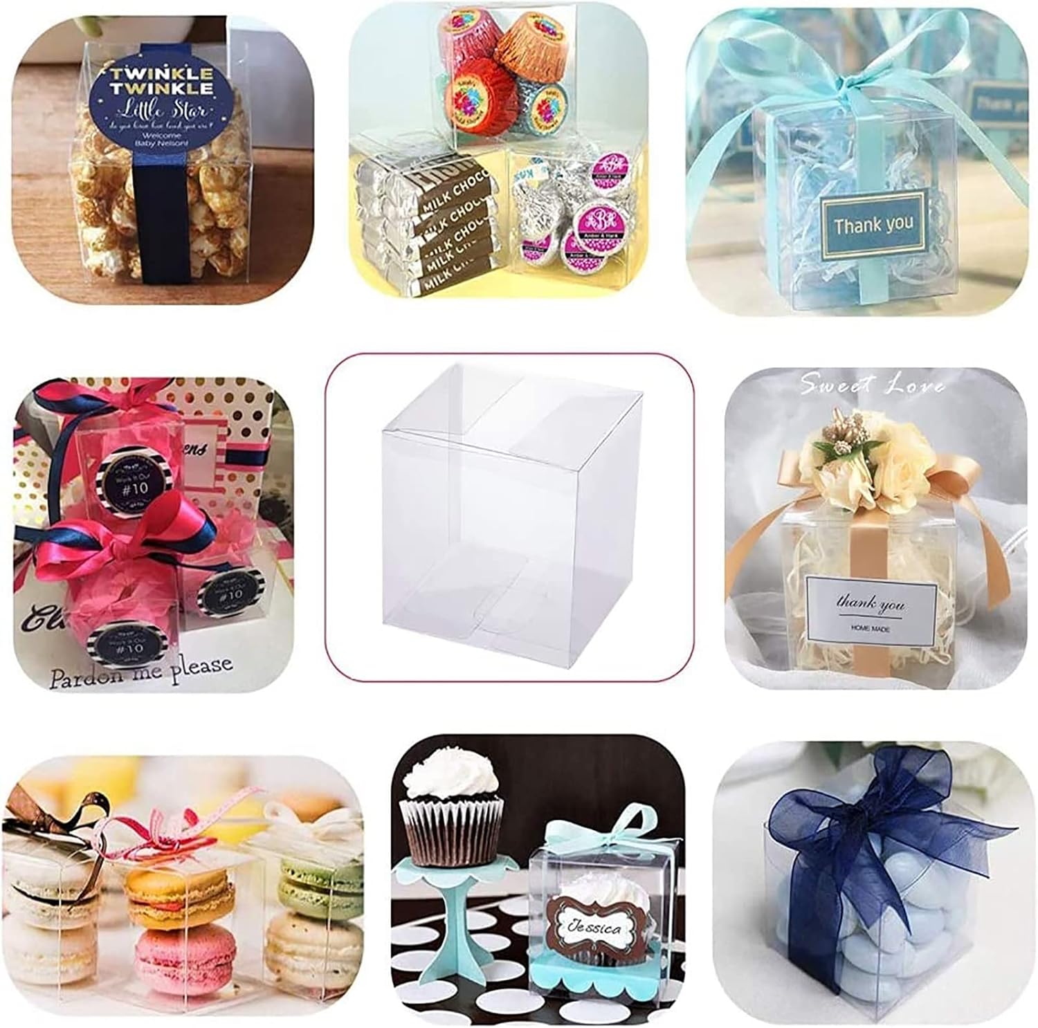 BENECREAT 15Pcs Clear Gift Boxes Rectangle Transparent PVC Favor Boxes 3.9x3.9x5.5'' for Wedding Party Treat Candy Cupcakes, Mother's Day Festival Gift Packaging (Pack of 2)