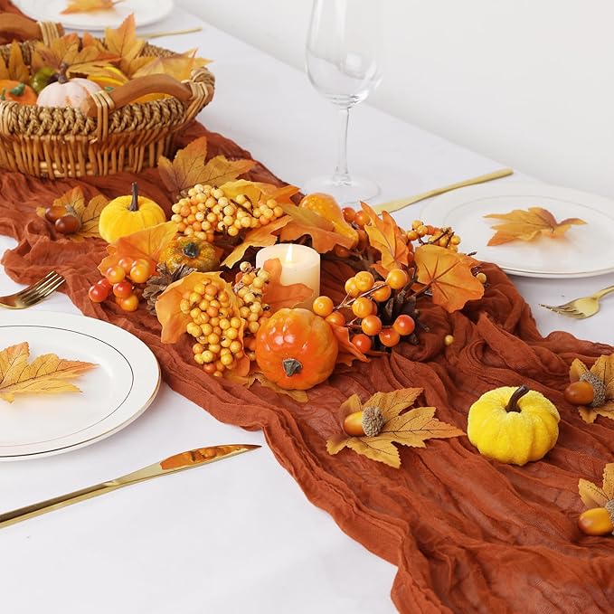 Fall Table Runner Terracotta Cheesecloth Table Runner 35x120in Burnt Orange Cheese Cloths Table Runner 10FT Rust Gauze Runner for Thanksgiving Wedding Party Baby Shower Fall Decor
