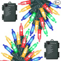WATERGLIDE 2 Pack 50 LED Outdoor Christmas Lights, 16FT Battery Operated Mini String Lights with 8 Modes & Timer, Xmas Tree Lights Waterproof for Patio Garden Party Wedding Holiday Decor, Multicolor