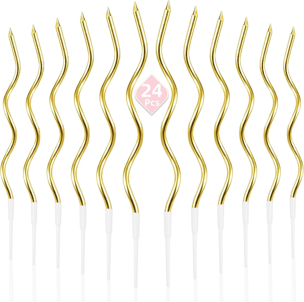 PHD CAKE 24-Count Gold Spiral Long Thin Metallic Birthday Candles, Cake Candles, Birthday Parties, Wedding Decorations, Party Candles