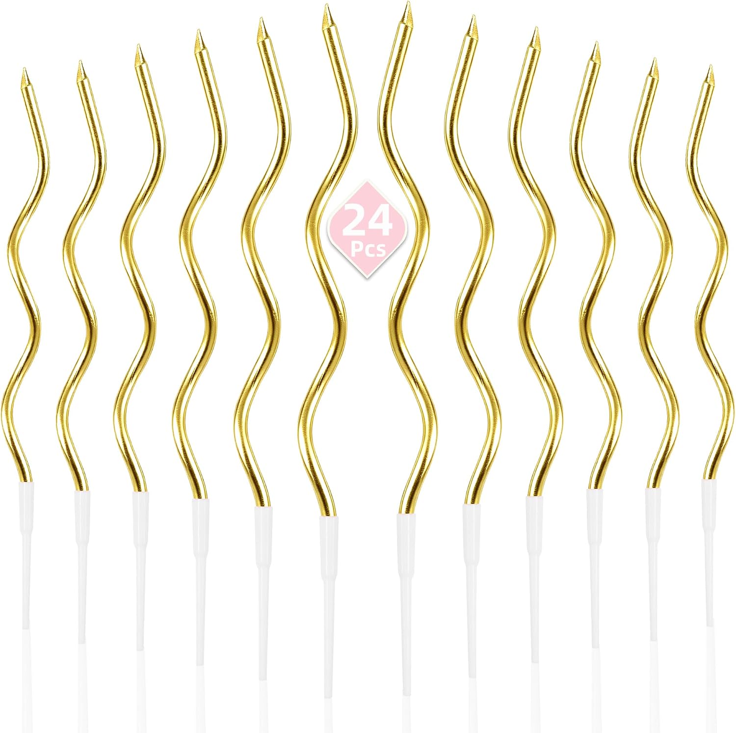 PHD CAKE 24-Count Gold Spiral Long Thin Metallic Birthday Candles, Cake Candles, Birthday Parties, Wedding Decorations, Party Candles