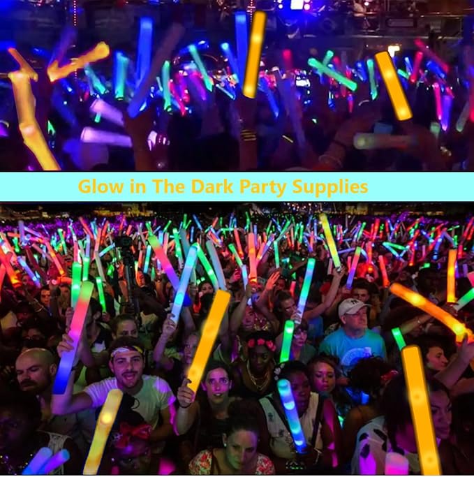 Glow Foam Sticks Bulk, 24 Pcs Orange Giant LED Light Up Sticks Flashing Glowing Baton Wands Party Supplies for Wedding, Raves,Concert,Birthday,Christmas, Halloween,Sporting Events