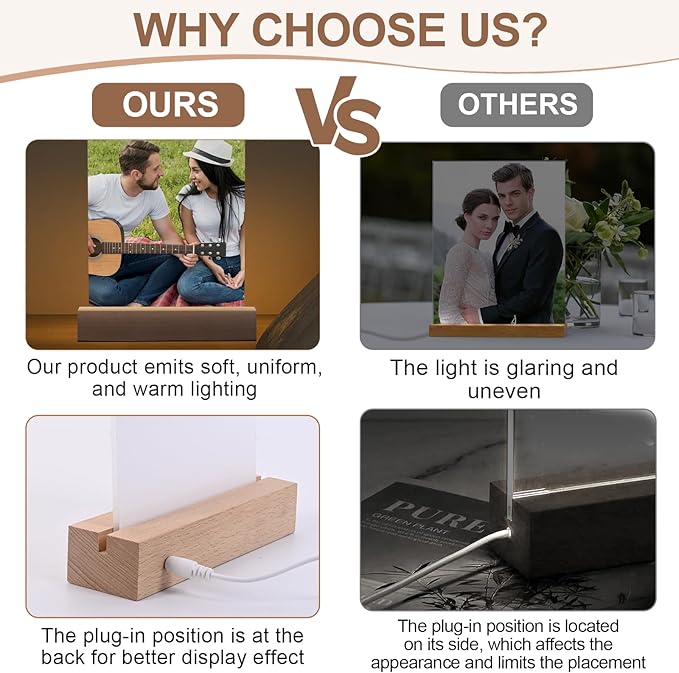 5" x 7"- 4 pcs Acrylic 2 pcs Frame Sublimation LED Acrylic Photo Frames Night Lights Blanks Heart Shape,with Warm Color Light with Wood Stand for Heat Press Machine Printing