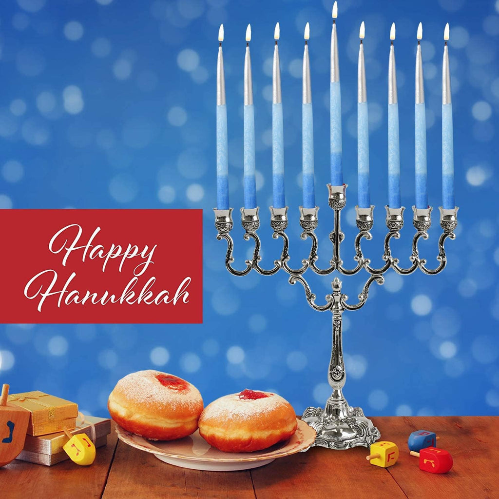 Ner Mitzvah Hanukkah Candles, Ombre Blue and Silver Dripless Chanukah Candle, Premium Quality Wax - 45 Candles for All 8 Nights