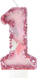 1st Birthday Candles, Glitter Butterfly Cake Toppers Pink Sequins Wedding Numeral Cupcake Decorations, Suitable for Girl and Boy Wedding Cakes, Party Celebrations, Birthday Decorations