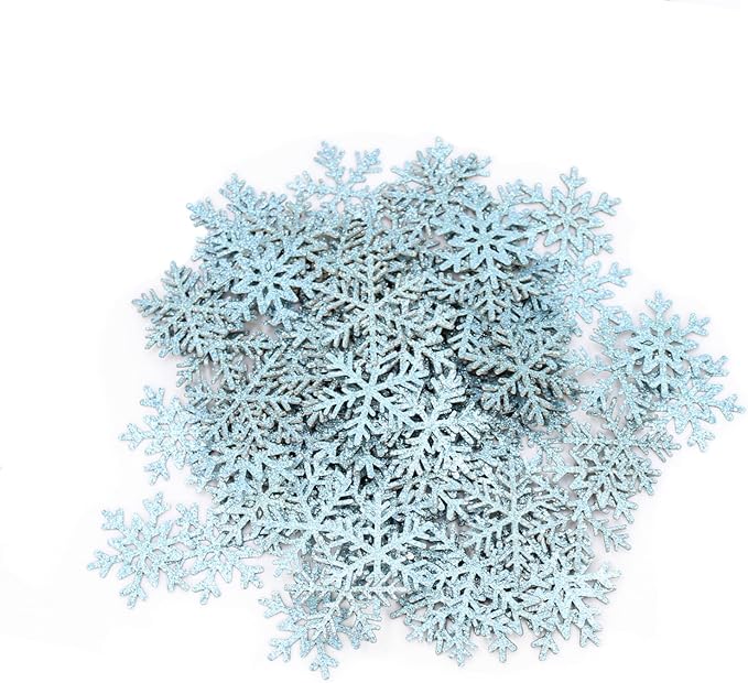 200PC Blue Glitter Snowflake Confetti Winter Wonderland Table Decorations Snowflakes Table Scatter for Christmas Birthday Baby Shower Party Decor Supplies