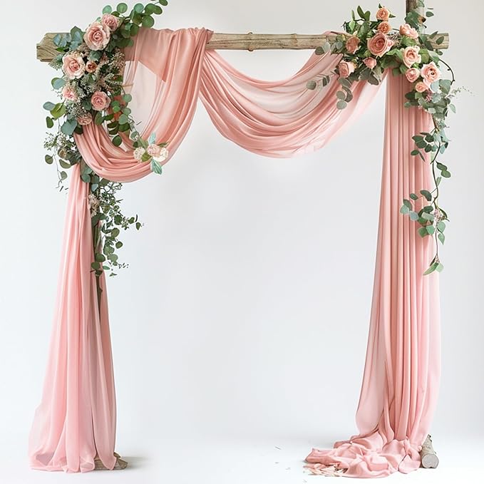 Wedding Arch Draping Fabric 1 Panel 28.7" x 20FT Blush Sheer Chiffon Backdrop Drapes for Wedding Ceremony Birthday Party Bridal Shower Outdoor Decoration