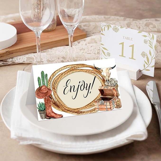 25 Western Cowboy Place Cards for Table Seating, Birthday Name Place Card, Tent Cards for Baby Shower Reception Dinner Party Decorations -A30