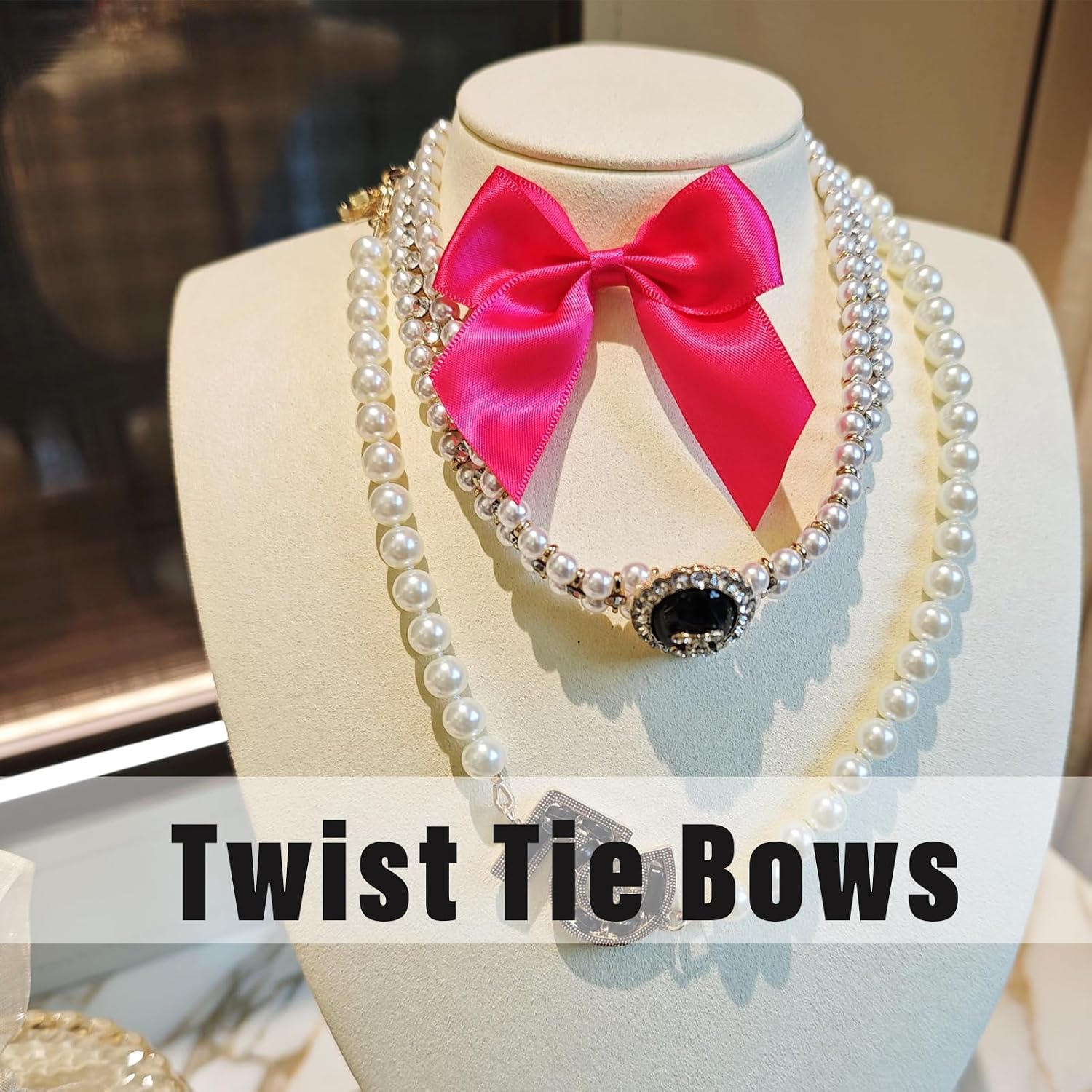 50PCS Hot Pink Bows, Twist Tie Decor with Tape (2.7x2.5 Inch) | for Gift Wrapping Double-Sided Tape Bows Treats Bags Wrapping Wedding Decorations