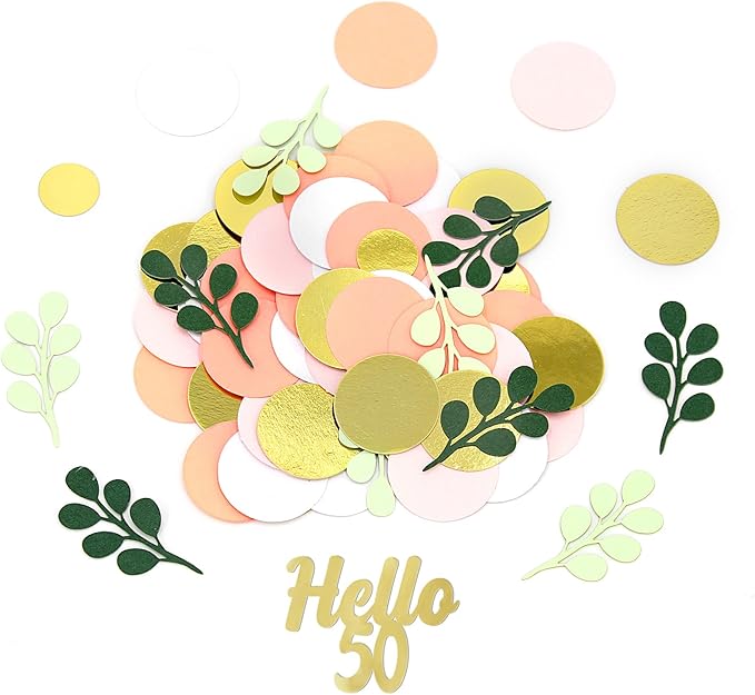 300PC 50TH Birthday Confetti for Table Pink and Sage Green Happy 50TH Birthday Decorations for Women Dots Hello 50 Confetti Scatters Fifty and Fabulous Party Decor Supplies