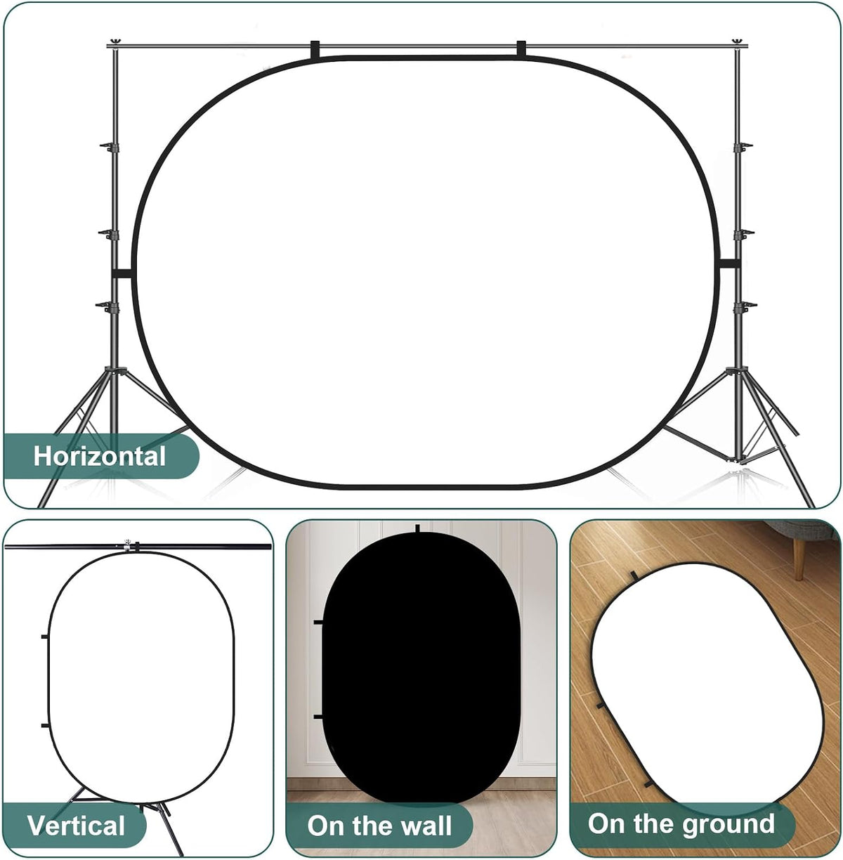 Kate Collapsible Backdrop White Black Self Tape Pop Up Background