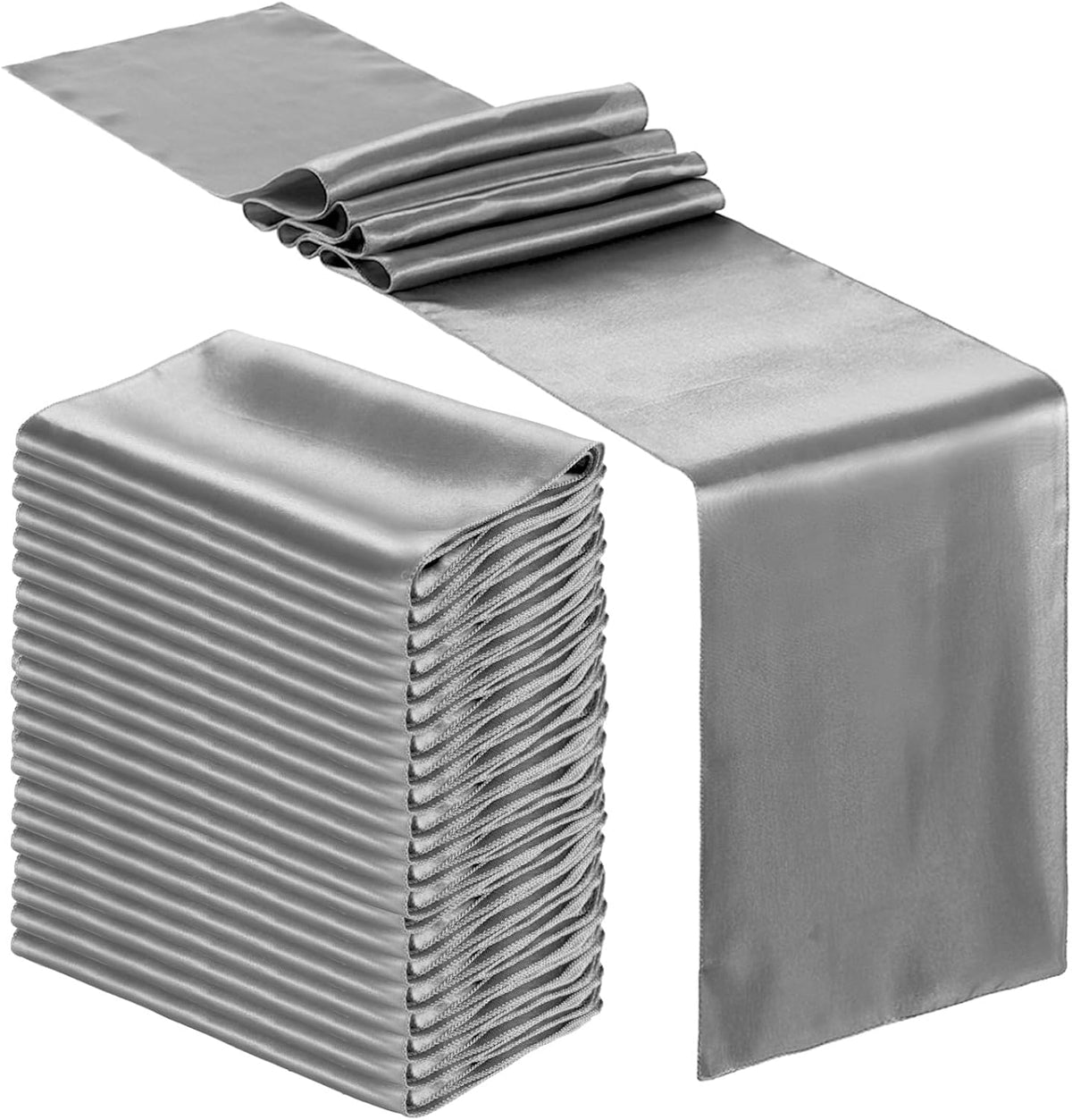 Bencailor 24 Pcs Dark Gray Satin Table Runners Bulk, 12 x 108 Inch