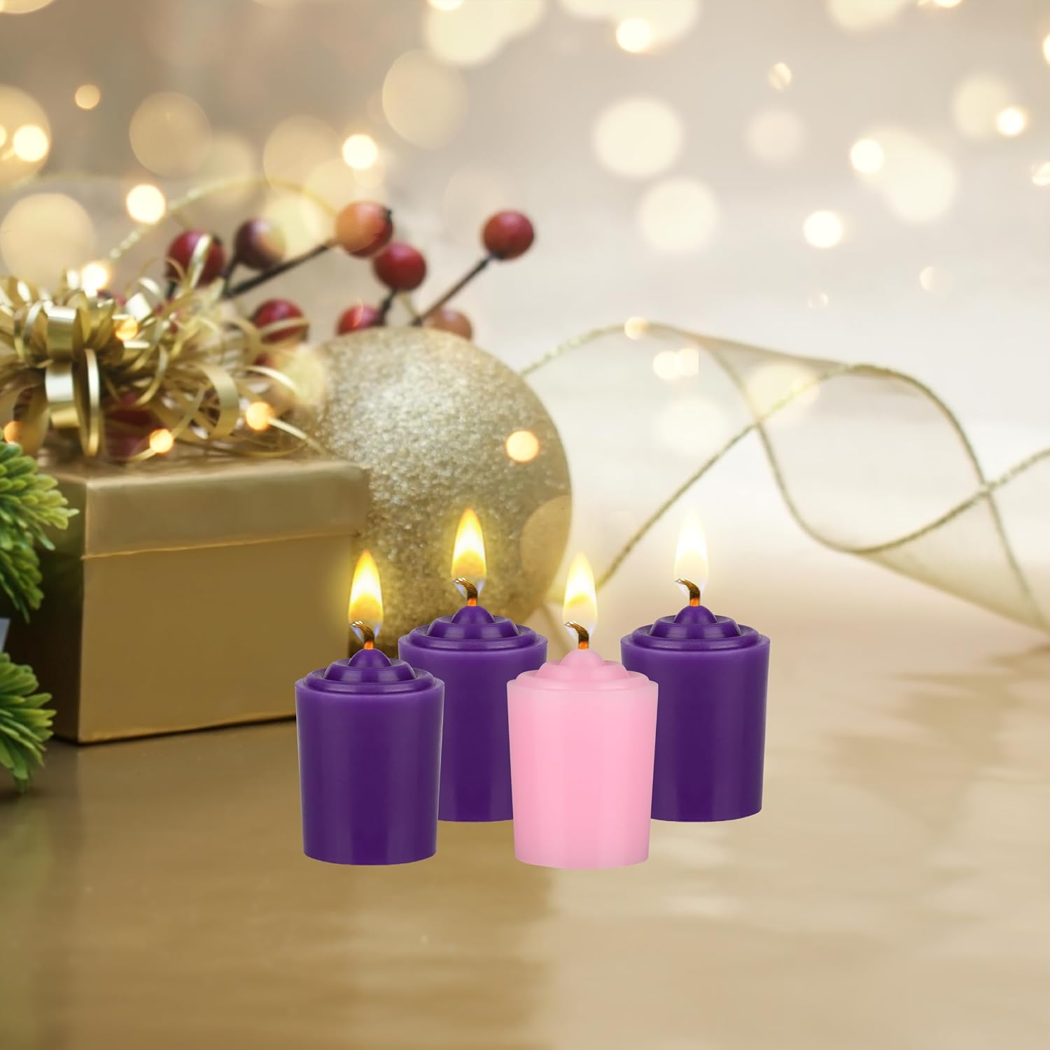 Mega Candles 4 pcs Unscented Christmas Advent Candles Set, Hand Poured Premium Wax Votive Candle 15 Hours 1.5 Inch x 2.25 Inch, Holidays, Occasions, Devotional, Church, Wreath, Party, Gifts